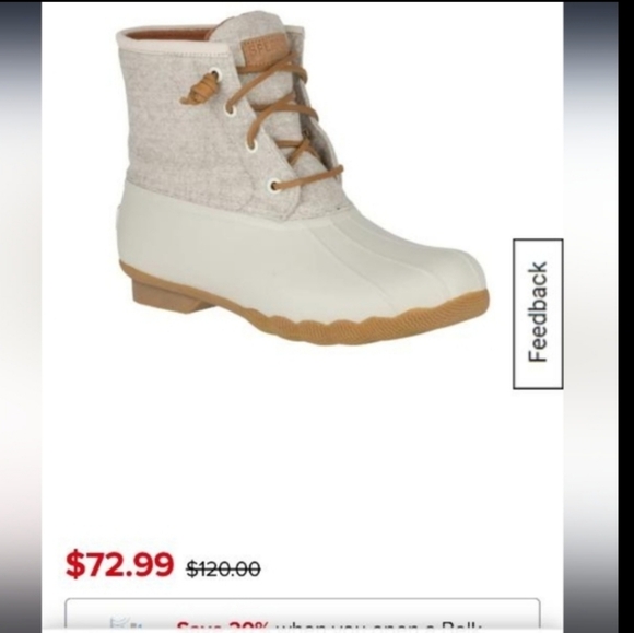 SPERRY Wool Topsider Saltwater Gulf Duck Boot Ivory Cream Waterproof Rain 10 - Picture 3 of 9